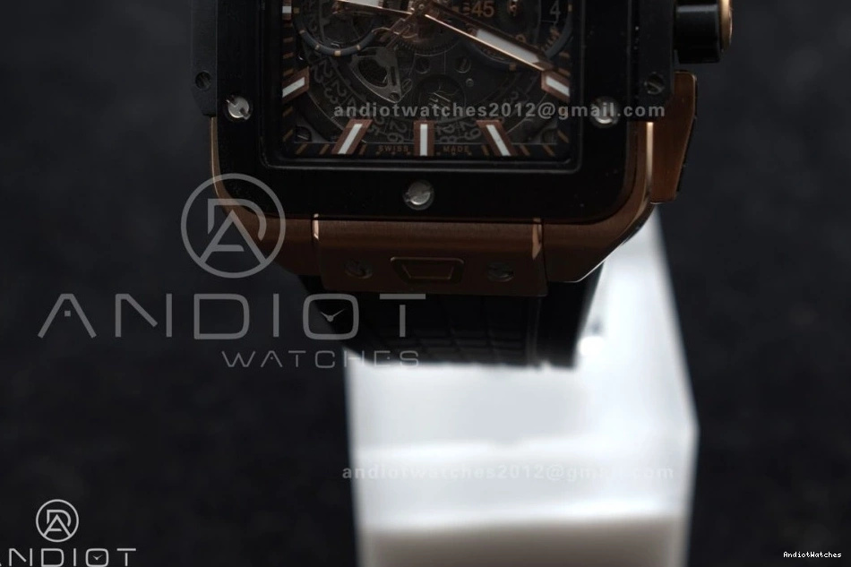 Unico on Dial Rubber Skeleton Bezel Square 42mm Black Affordable A Ceramic 1116 RG 1:1 BBF Bang Best Strap Edition 0107